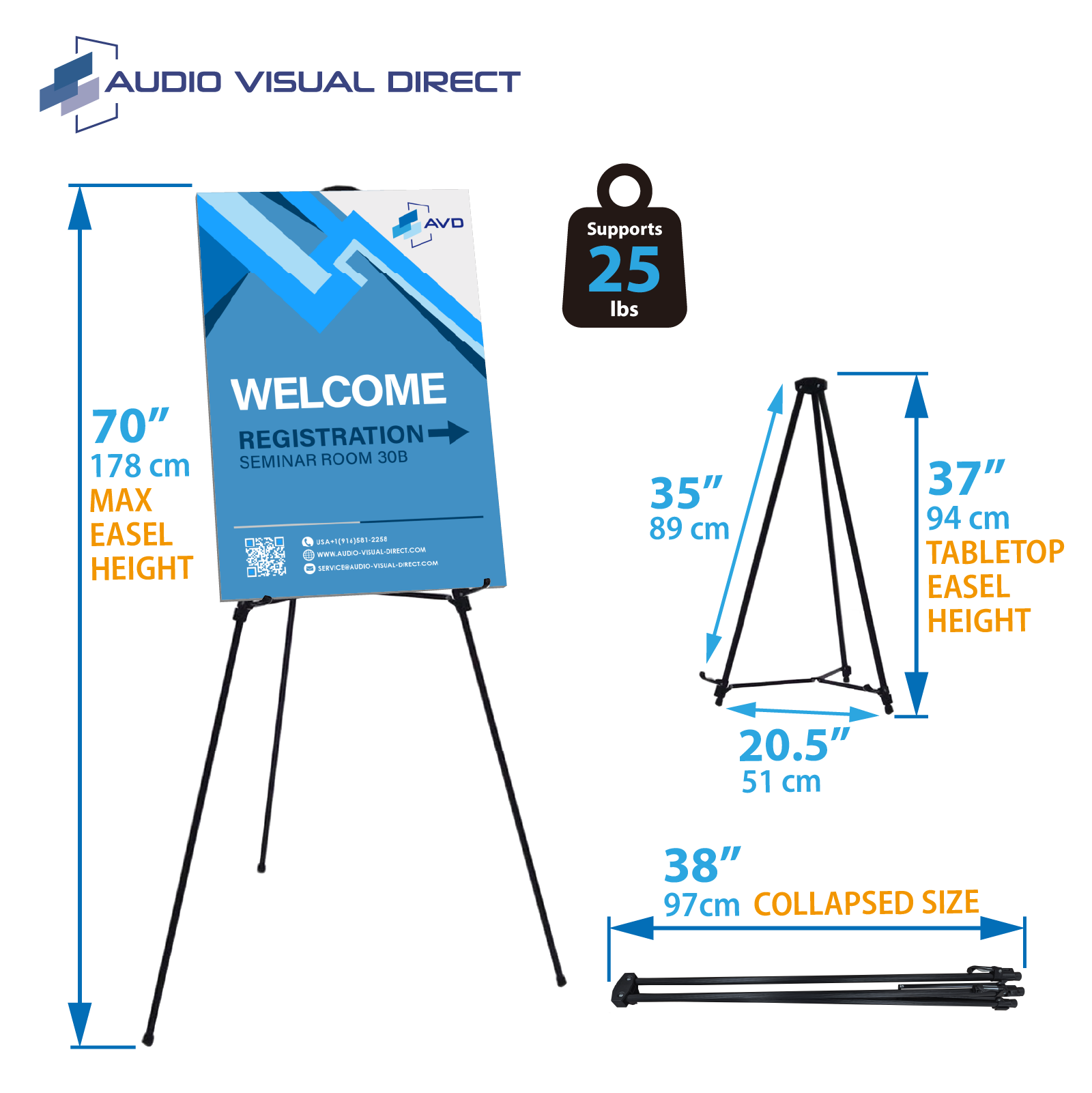 Lightweight Aluminum Telescoping Display Easel, 70 Inches, Black. Height Adjustable with art holders for posters. 