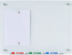 Magnetic White Glass Dry-Erase Board Set - Includes Board, Magnets, and Marker Tray. 45cm x 60cm 18" x 24" 