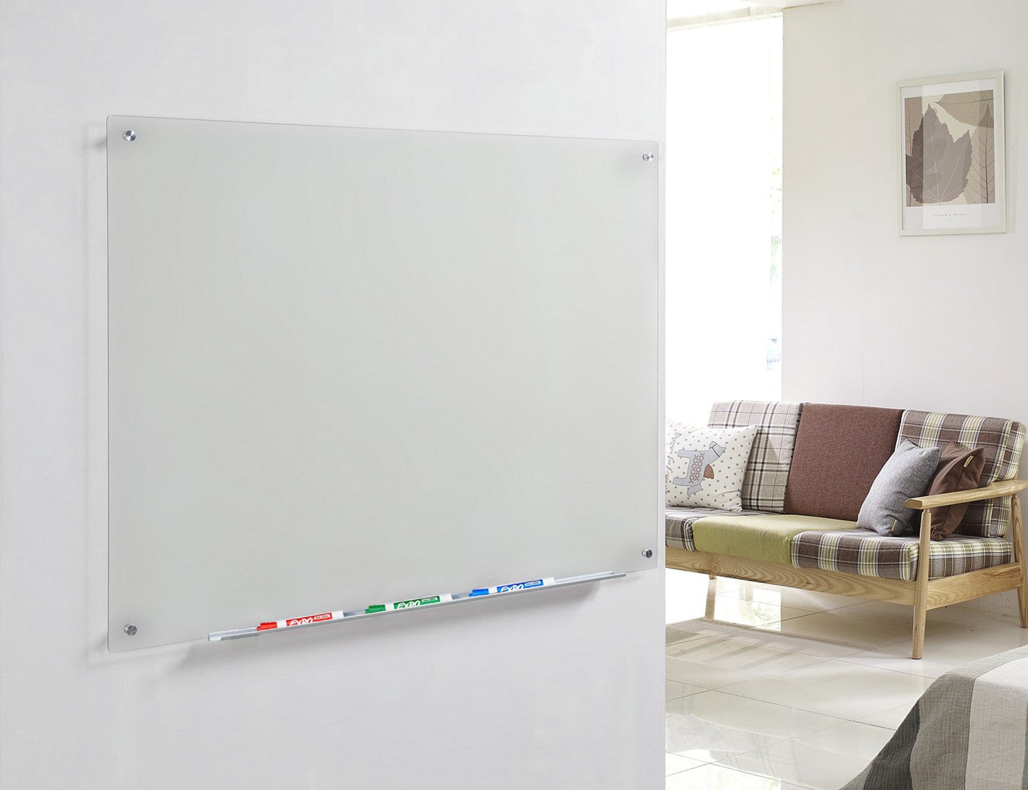 Frosted Glass Dry-Erase Board with Aluminum Marker Tray (Non-Magnetic).