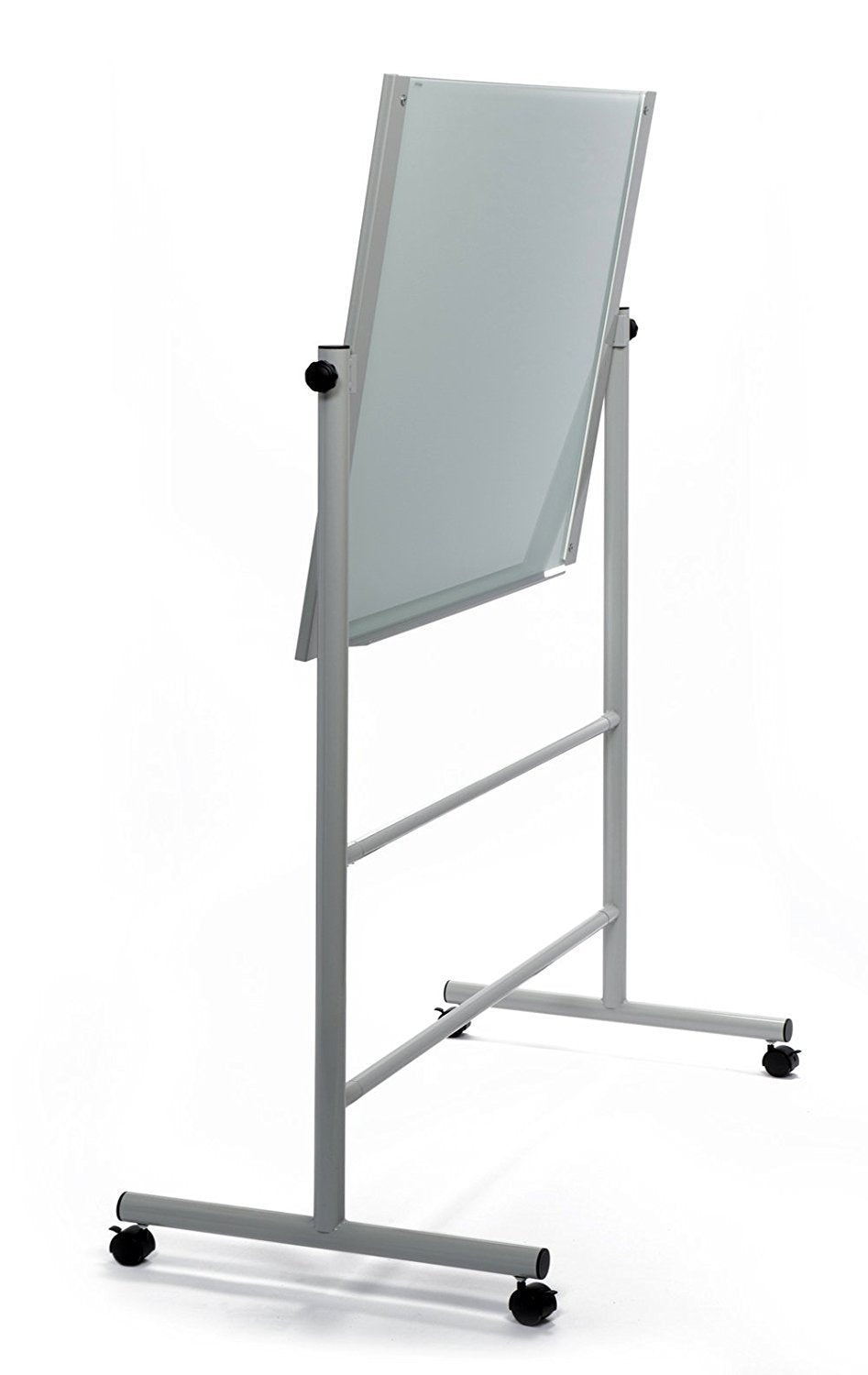 Easel Stand For Glass Dry-Erase Boards (Stand Only Does Not Include Glass Board). Locking wheels and mobile.  Shown at an angle for example of use. 