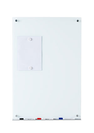 Magnetic Ultra White Glass Dry-Erase Board Set - Includes Board, Magnets, and Marker Tray. Vertical orientation 24" x 36" 3' x 4'