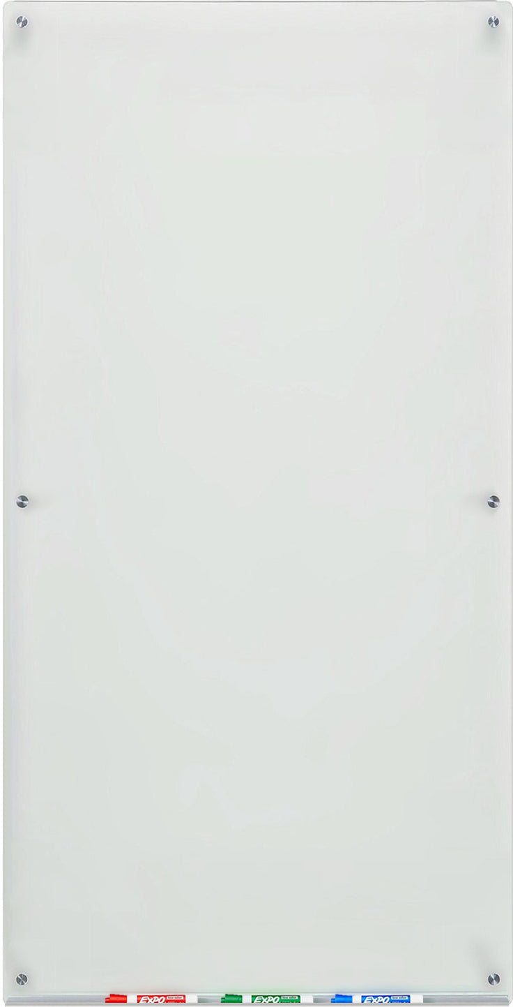 Frosted Glass Dry-Erase Board with Aluminum Marker Tray (Non-Magnetic). Vertical or Horizontal orientation. 