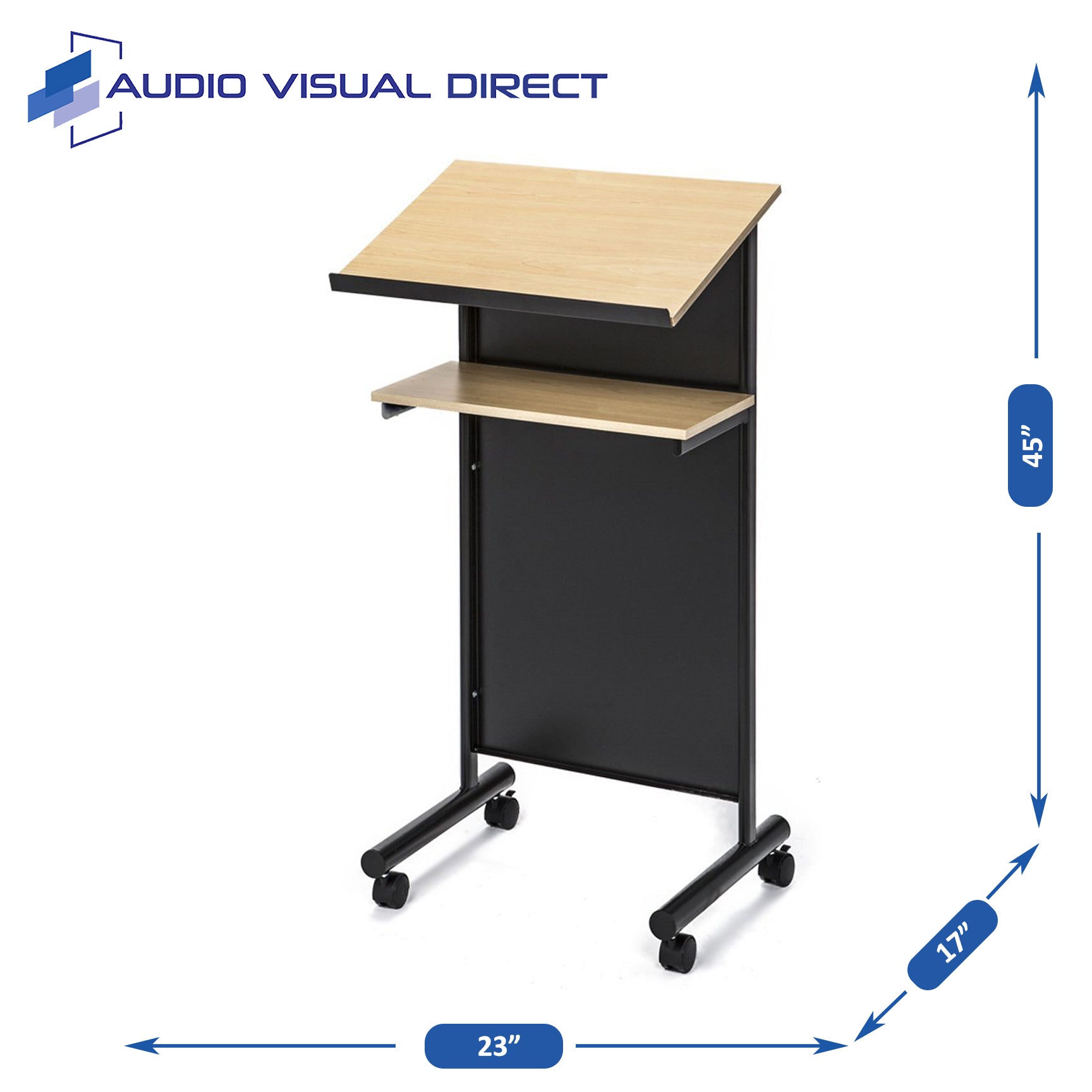Wheeled Lectern with Storage Shelf | Portable Presentation Stand ...