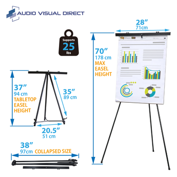 Audio-Visual Direct Lightweight Aluminum Flip Chart Presentation Easel, 70 Inches, Black