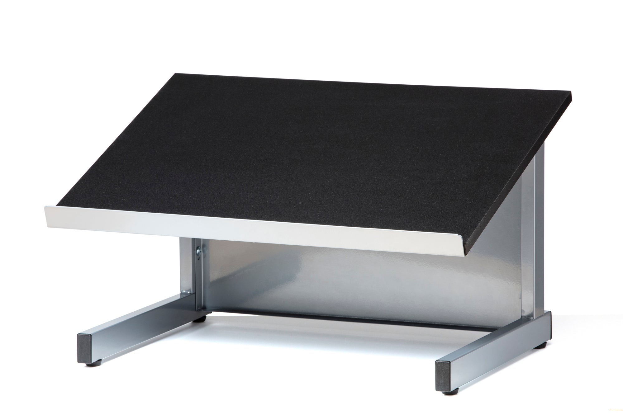 Audio-Visual Direct Silver Black Tabletop Lectern for online zoom presentations.