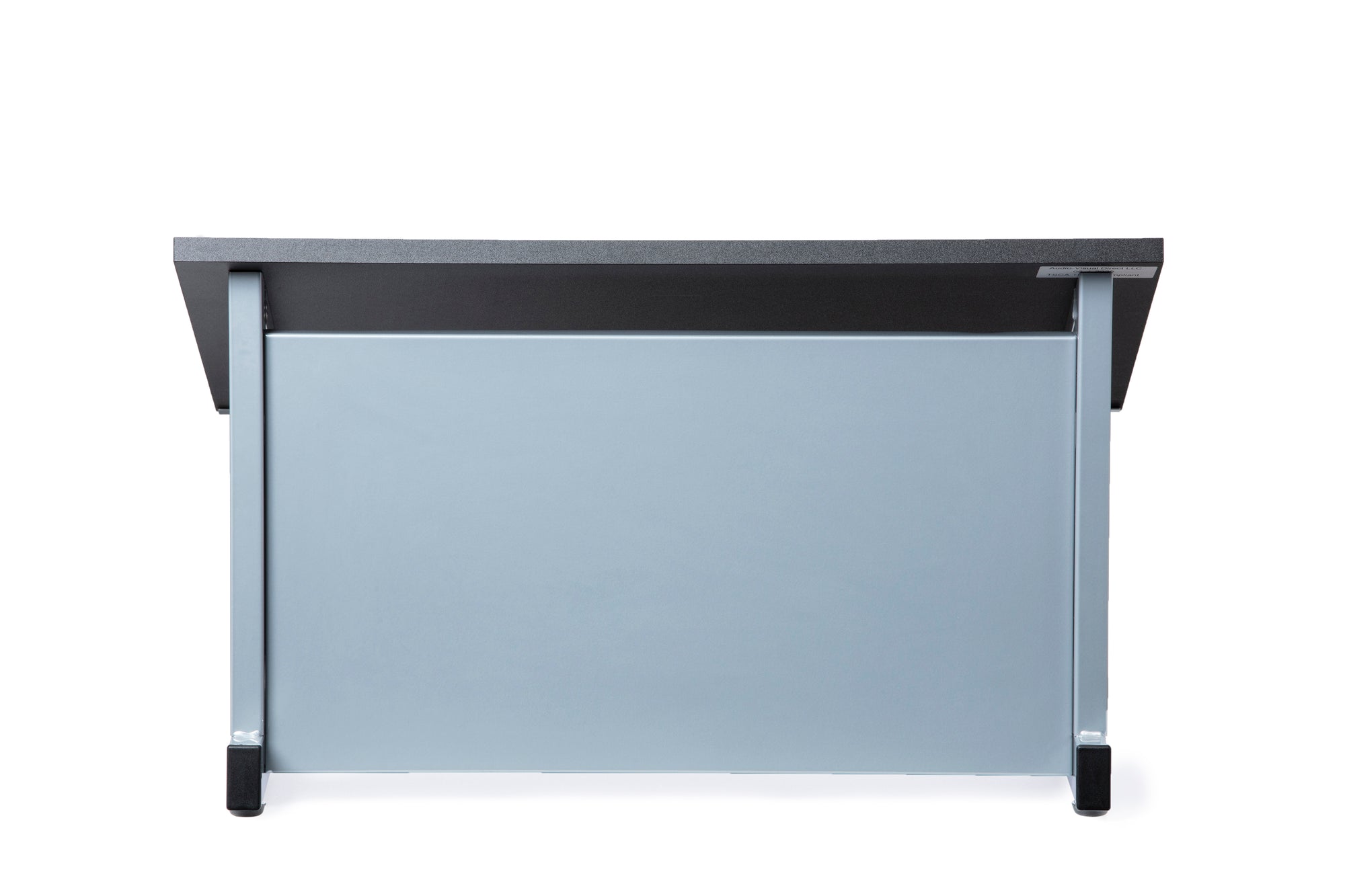 Audio-Visual Direct Tabletop Lectern for online zoom presentations with magnetic front for logos and display.