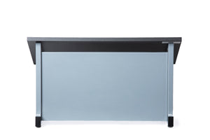 Audio-Visual Direct Tabletop Lectern for online zoom presentations with magnetic front for logos and display.