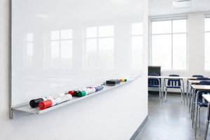 Classroom with whiteboard and desks