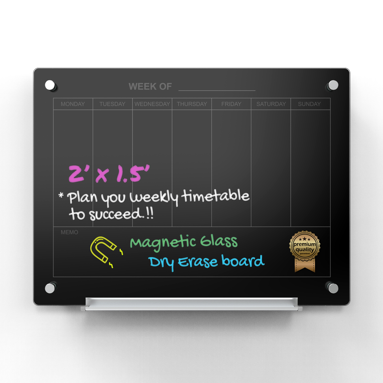 Magnetic Weekly Calendar Dry- Erase Board Set - Includes Board, Magnets, and Marker Tray