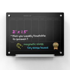 Audio-Visual Direct Magnetic Black Weekly Calendar Dry- Erase Board Set with hardware and marker tray. 