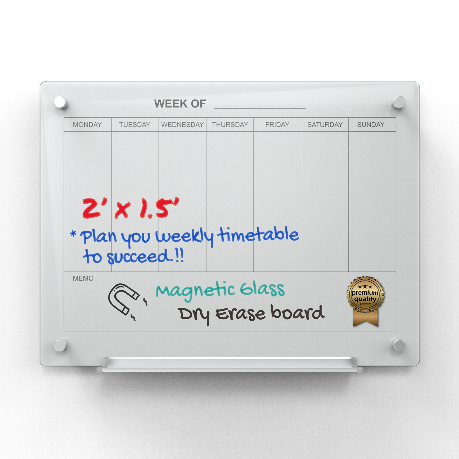 Audio-Visual Direct Magnetic White Weekly Calendar Dry- Erase Board Set.