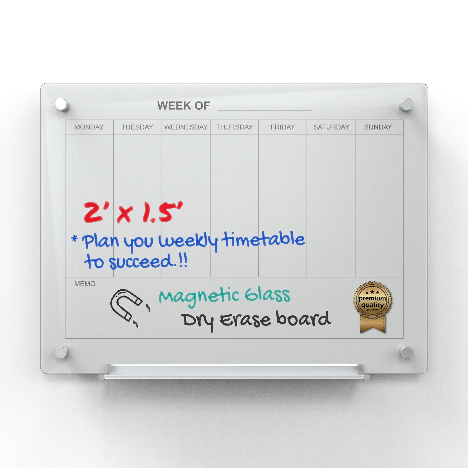 Magnetic Weekly Calendar Dry- Erase Board Set - Includes Board, Magnets, and Marker Tray