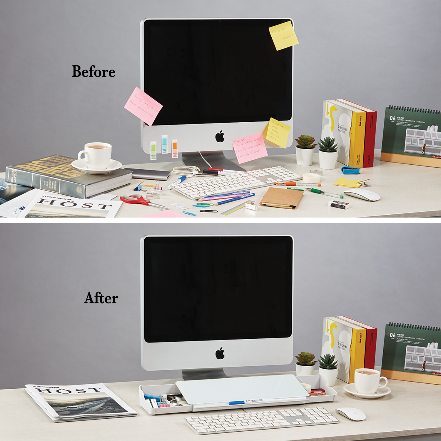 Audio-Visual Direct White Glass Dry Erase - Desktop Organizer & Storage Notepad, Whiteboard on desk. 