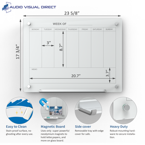 Audio-Visual Direct Magnetic White Weekly Calendar Dry- Erase Board Set  with measurements 17 3/4" x 23 5/8"