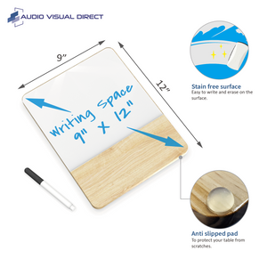 Audio-Visual Direct Wood and Glass tabletop note taking board for desktop with measurements 9" x 12"