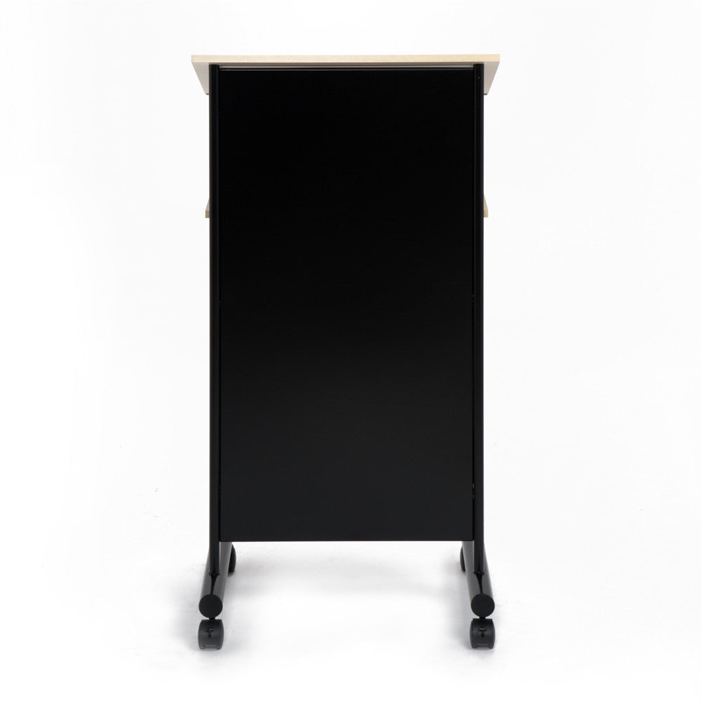 Wheeled Lectern with Storage Shelf - Beech/Black - Compact Standing Desk for Reading - Laptop Stand