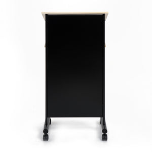 Wheeled Lectern with Storage Shelf - Beech/Black - Compact Standing Desk for Reading - Laptop Stand