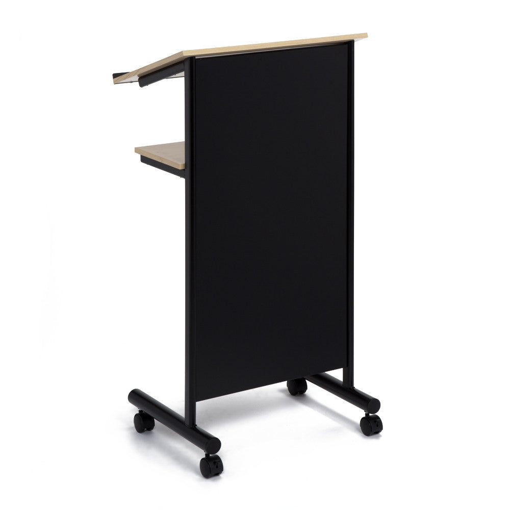 Wheeled Lectern with Storage Shelf | Portable Presentation Stand ...