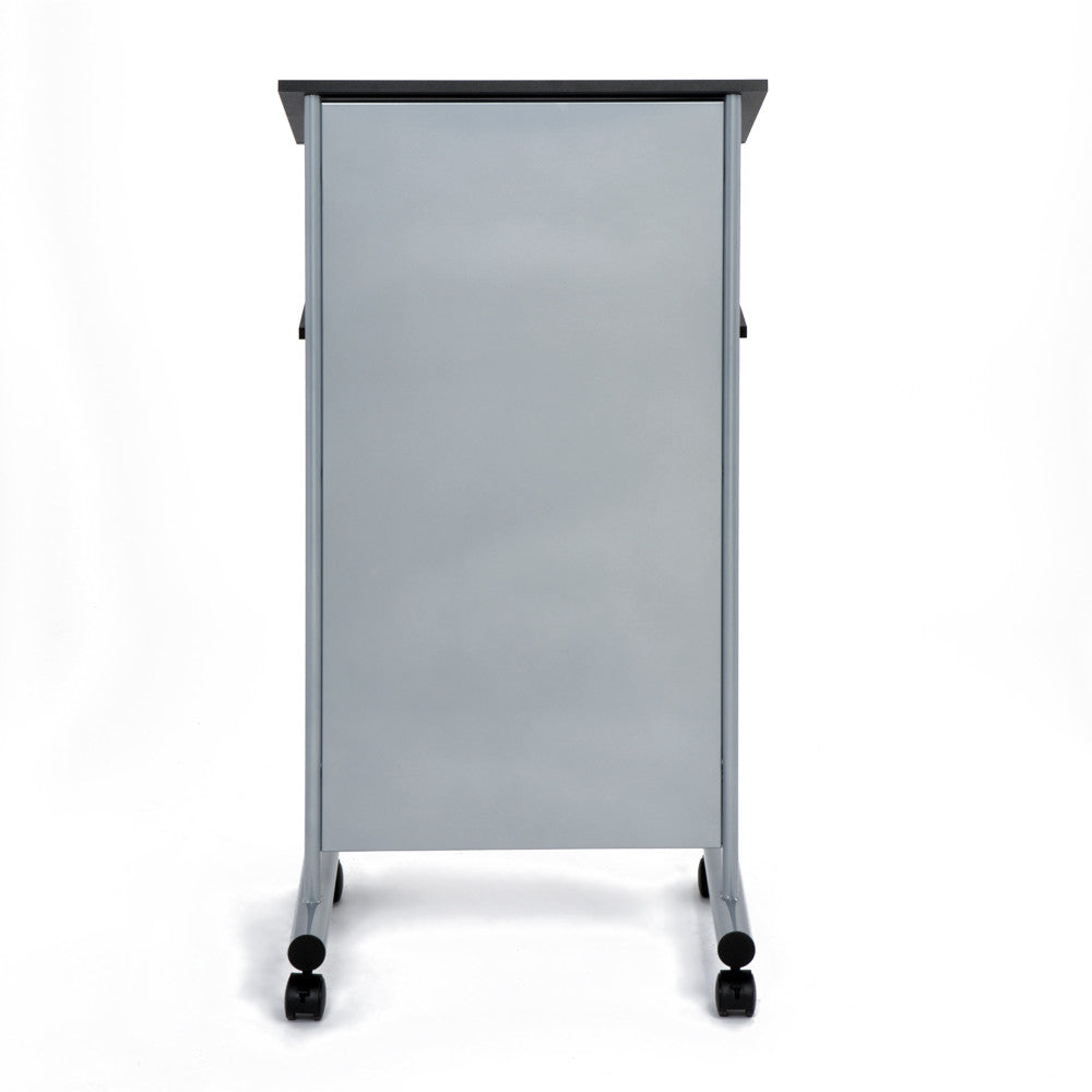 Audio-Visual Direct Wheeled Lectern with Storage Shelf - Silver/Black - Compact Standing Desk for Reading - Laptop Stand