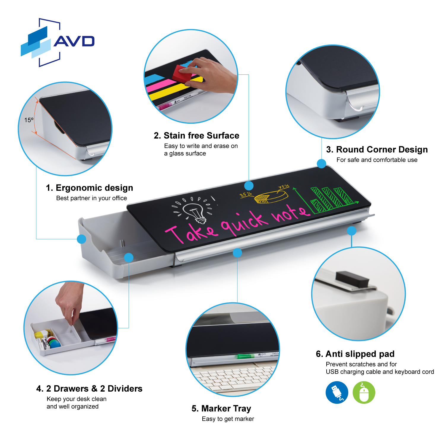 Audio-Visual Direct® | Desktop Organizer & Storage Notepad