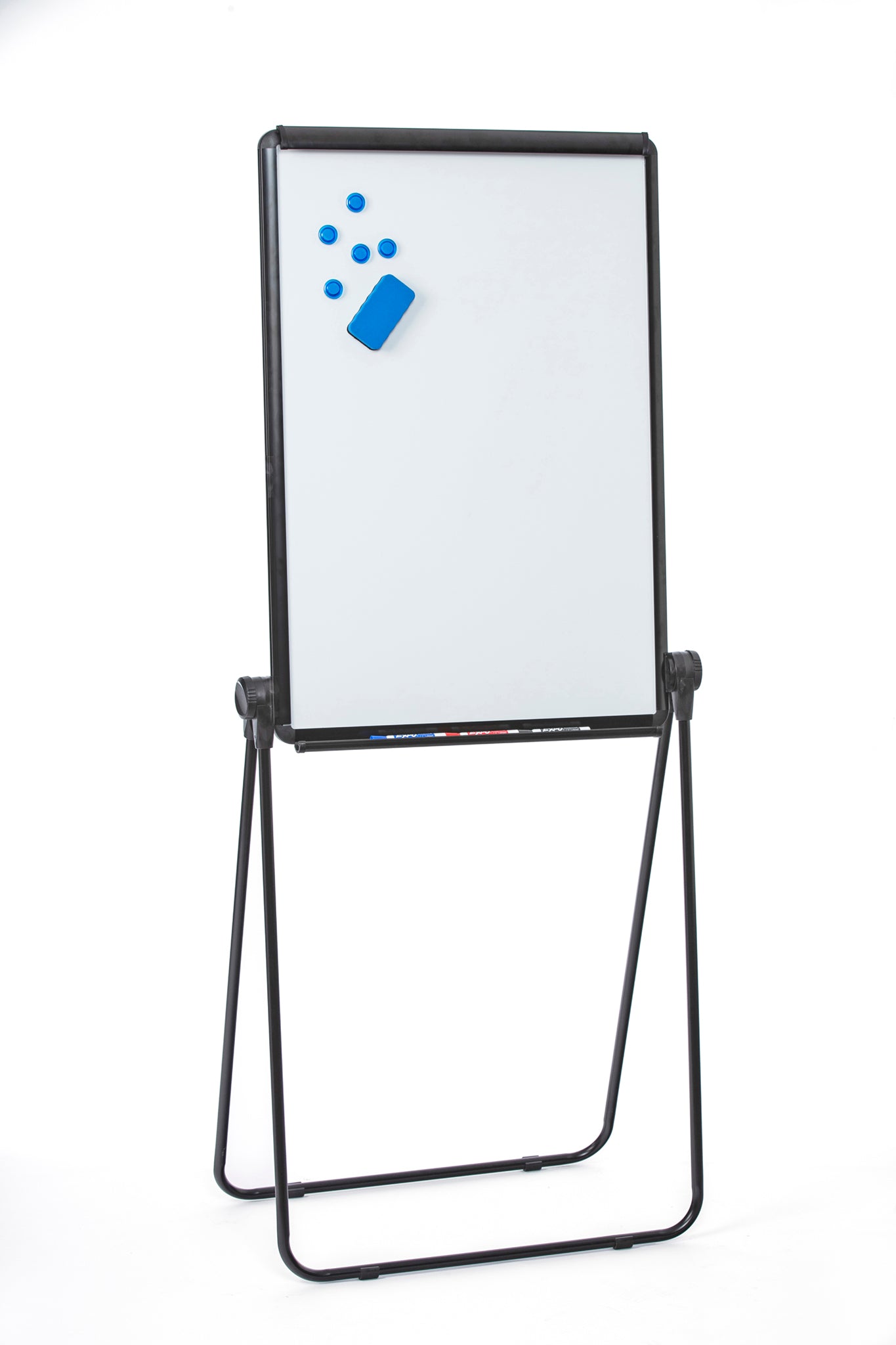 Shown Fully Extended with 5 Blue Magnets and 1 Blue Eraser. Magnetic Dry-Erase Presentation Easel (25" x 36")