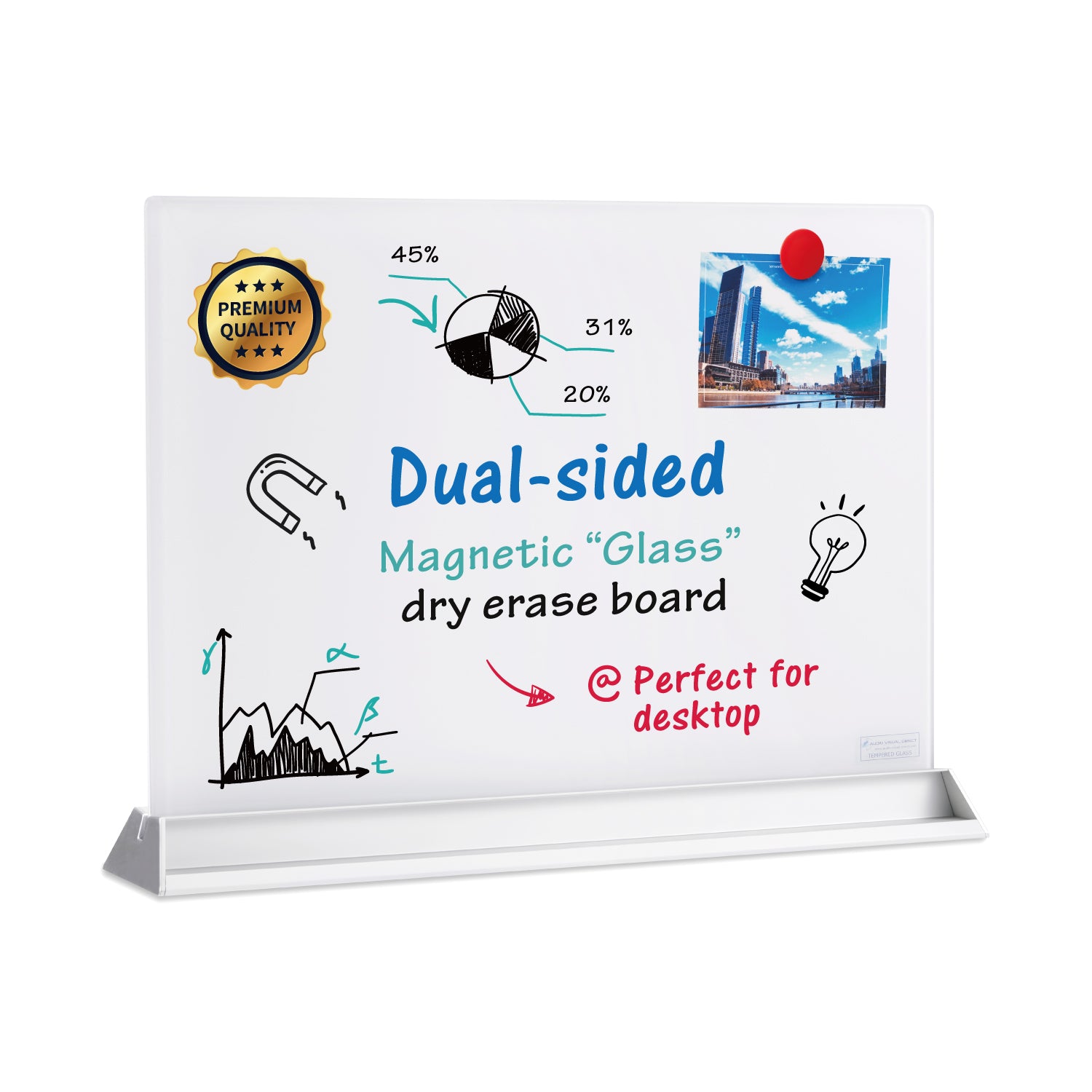 Audio-Visual Direct Glass Dry-Erase Board Divider for Desktop.