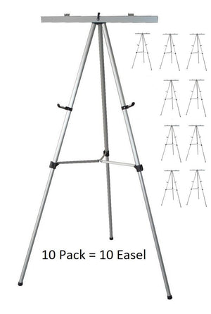 Pack of 10 Lightweight Aluminum Flip-Chart Presentation Easel, Silver (10 pack).