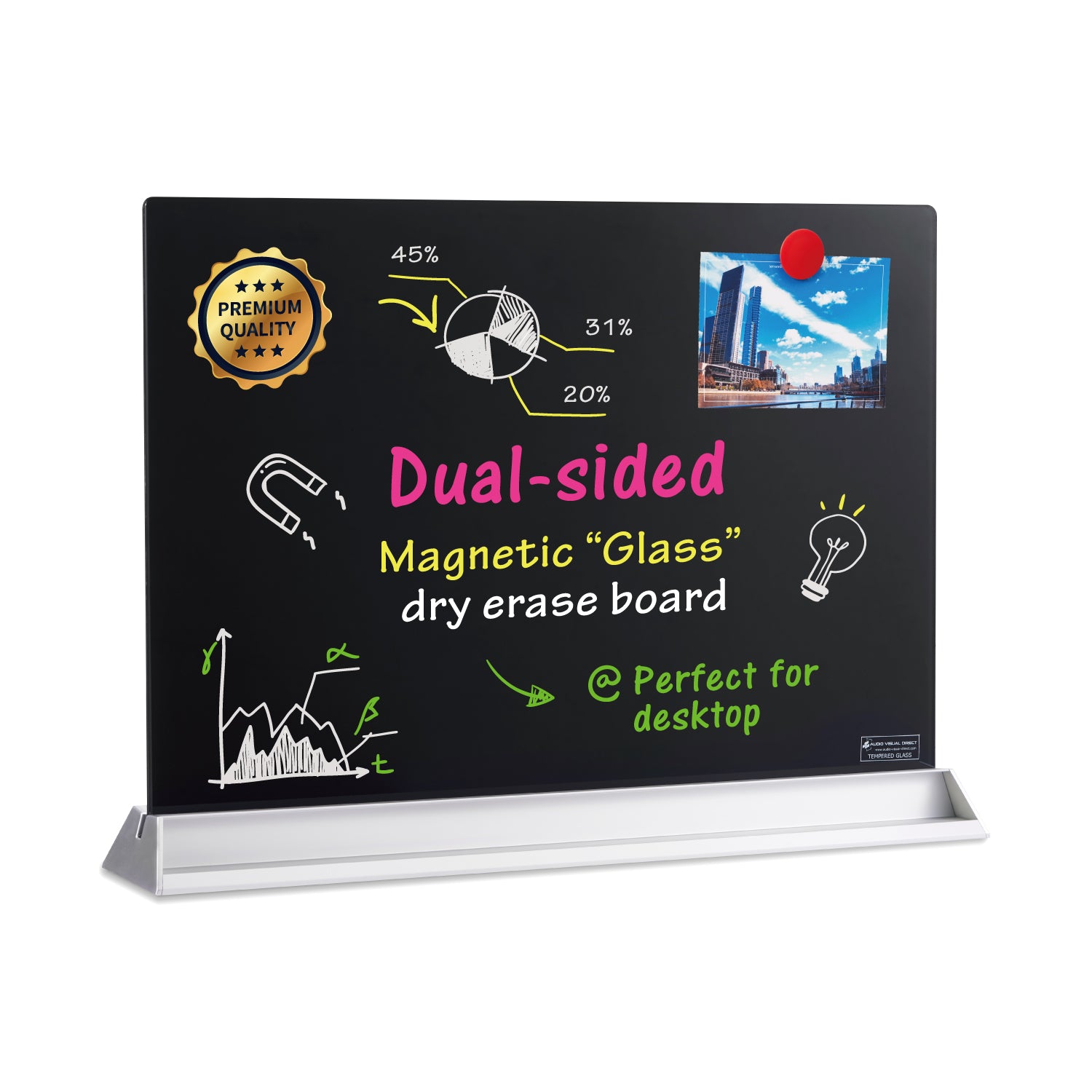 Audio-Visual Direct Glass Dry-Erase Board Divider for Desktop.