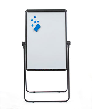 Magnetic Dry-Erase Presentation Easel (25" x 36"). Shown with 5 Magnets and 1 blue eraser. 