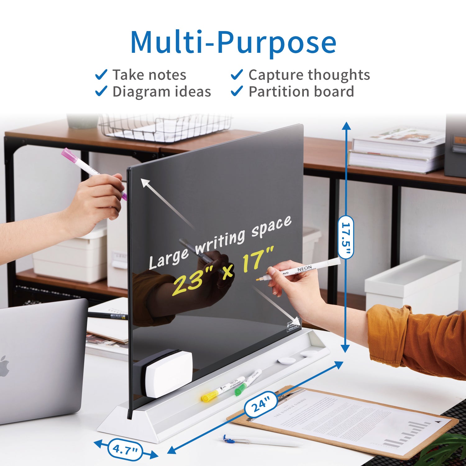 Audio-Visual Direct Glass Dry-Erase Board Divider for Desktop.