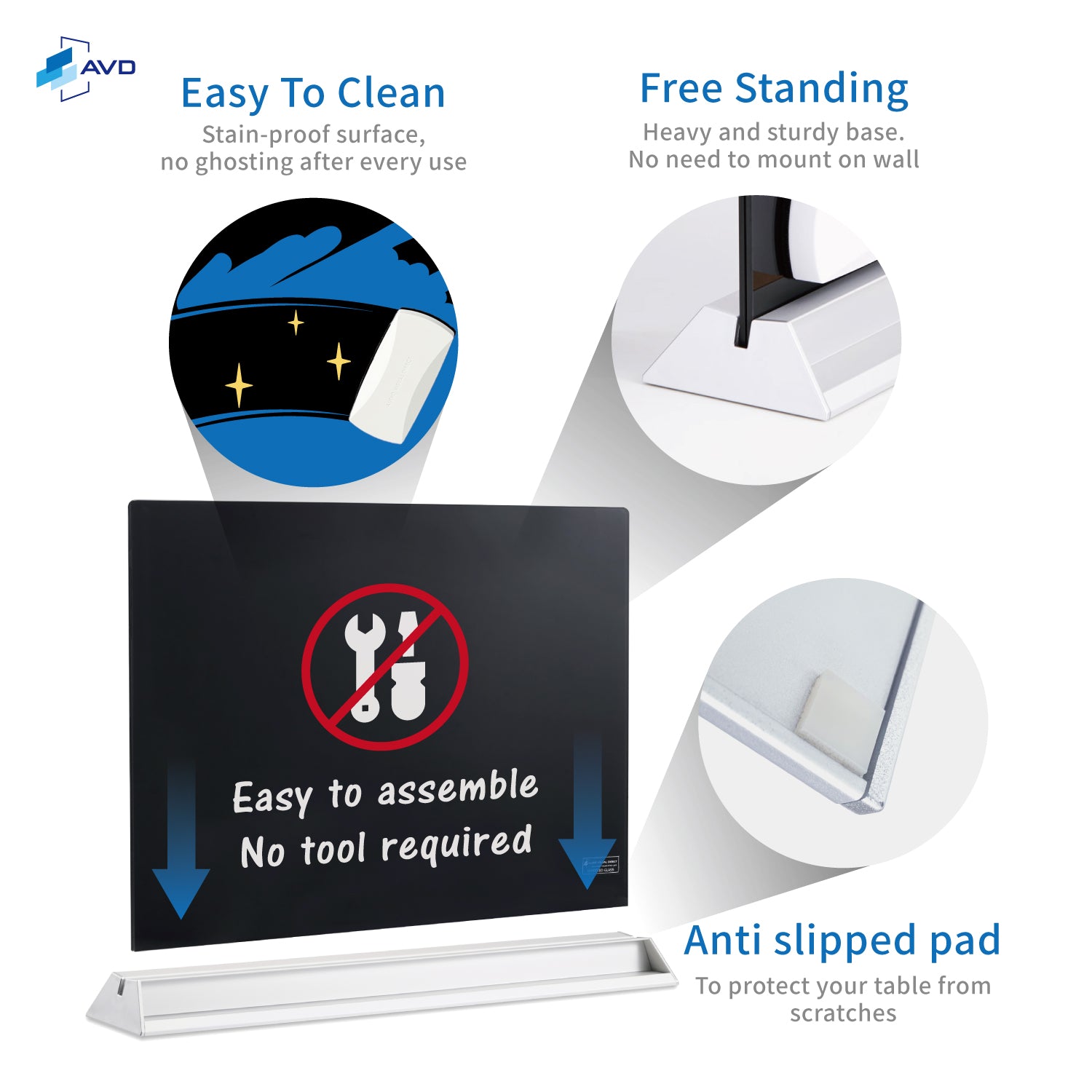 Audio-Visual Direct Glass Dry-Erase Board Divider for Desktop.