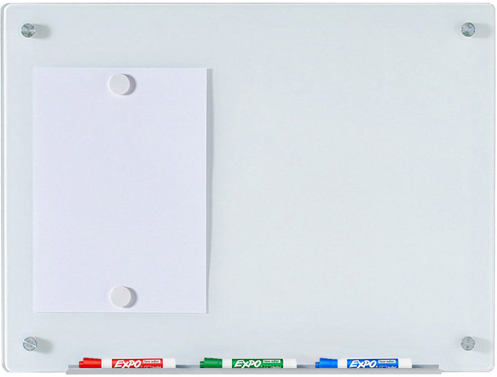 Magnetic White Glass Dry-Erase Board Set - Includes Board, Magnets, and Marker Tray. 45cm x 60cm 18" x 24" 