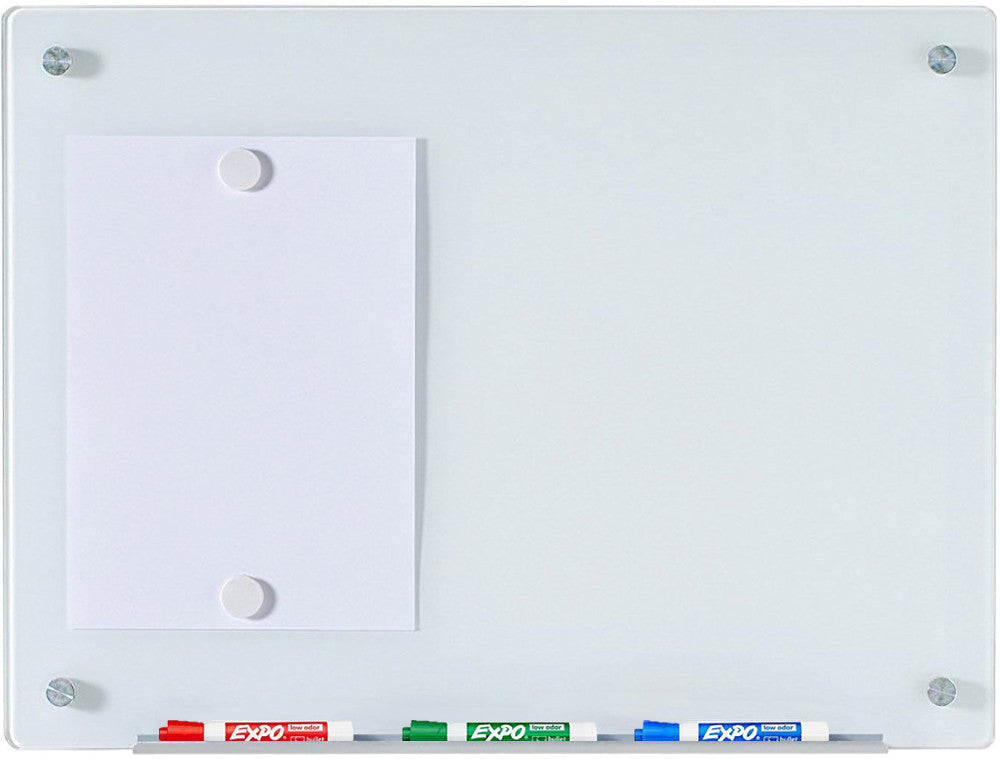 Magnetic White Glass Dry-Erase Board Set - Includes Board, Magnets, and Marker Tray. 45cm x 60cm 18" x 24" 