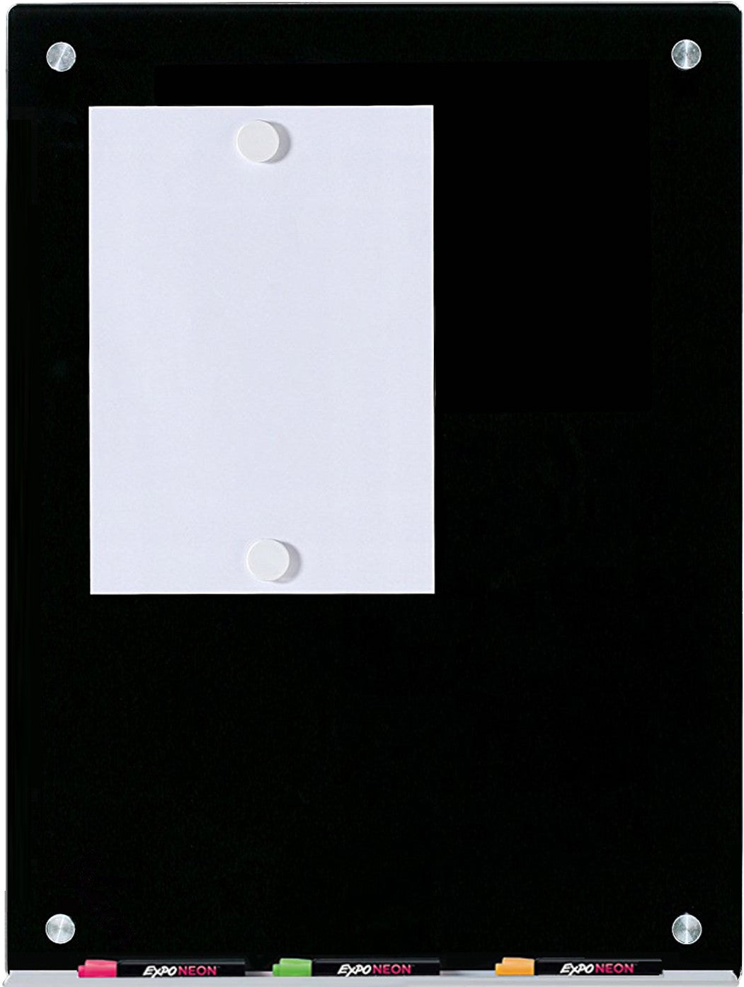 Magnetic Black Glass Dry-Erase Board Set - Includes Board, Magnets, and Marker Tray.  Includes 2 Neodymium Magnets. 