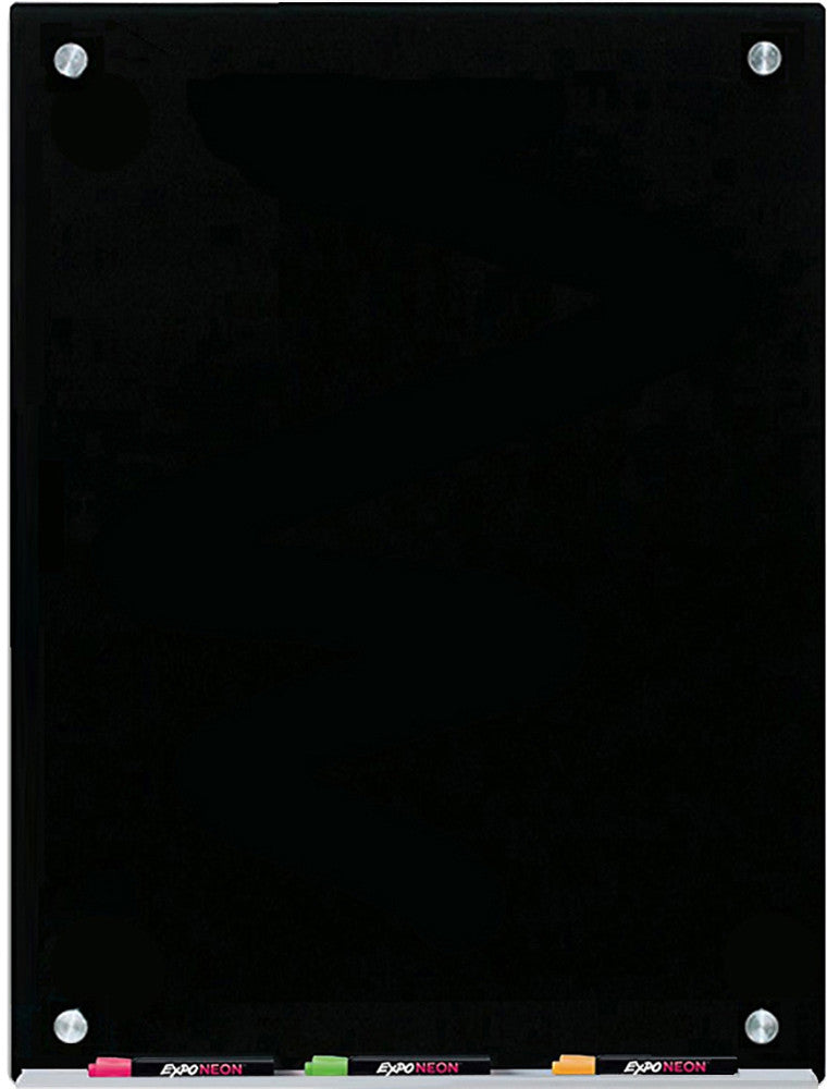 Black Glass Dry-Erase Board with Aluminum Marker Tray. Full size 45 cm x 60 cm or 18" x 24"