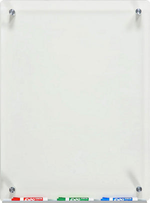 Clear Glass Dry-Erase Board with Aluminum Marker Tray. Transparent wall mounted 18" x 24"