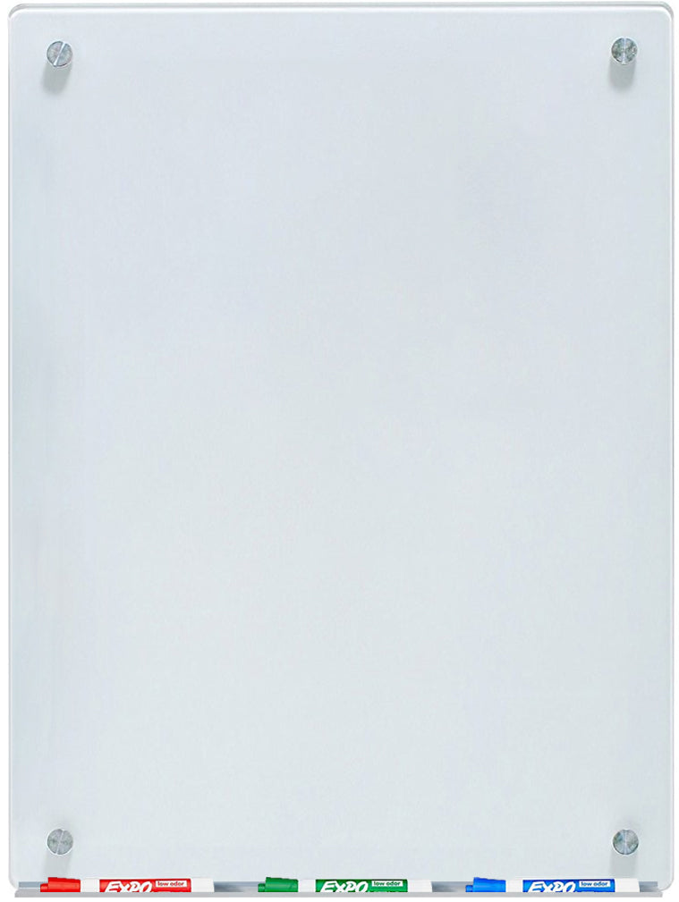 White Glass Dry-Erase Board - Includes Board and Aluminum Marker Tray.