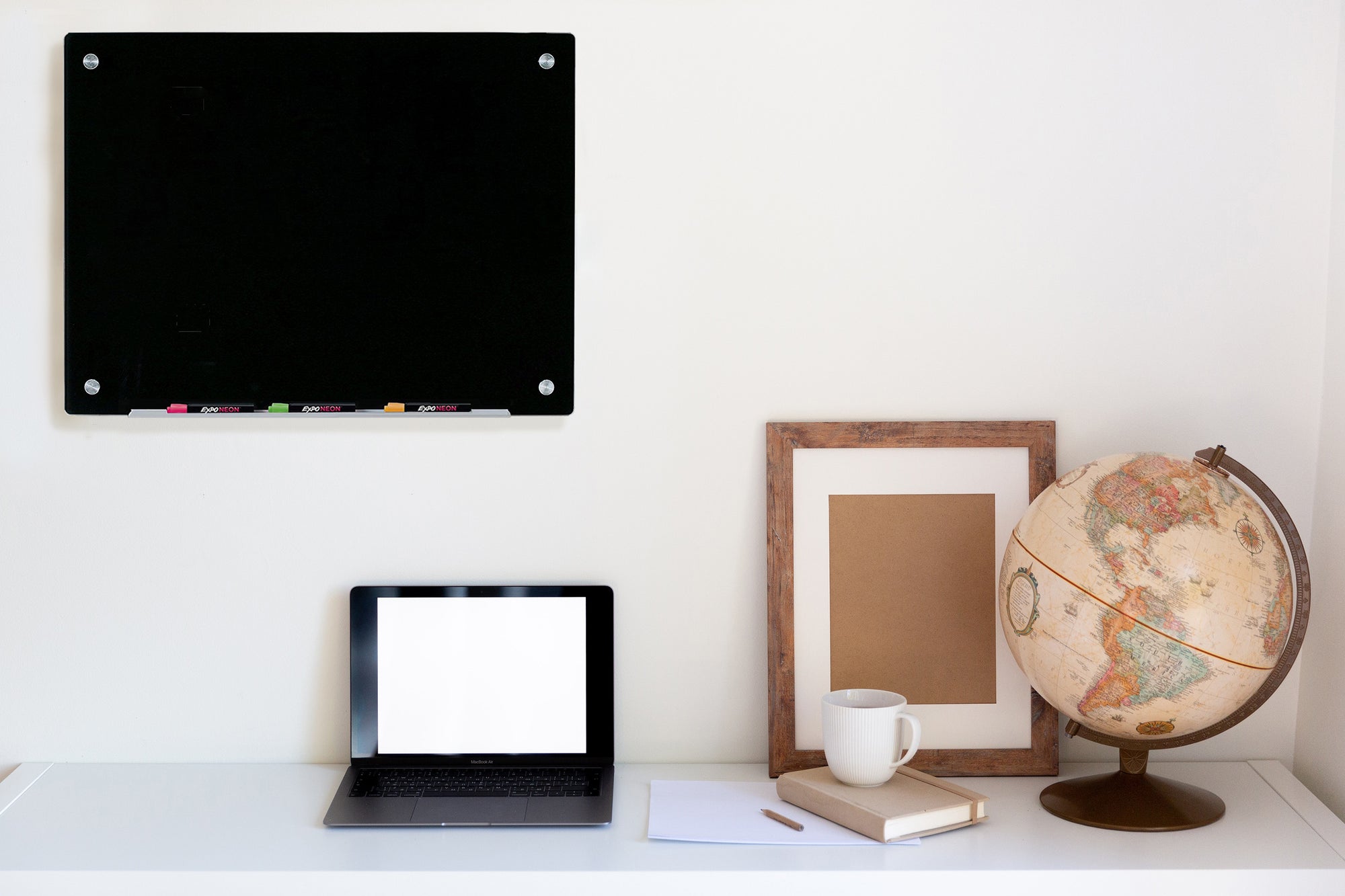 Wall Mounted Glass Dry Erase board in a home office setting size 18" x 24" 