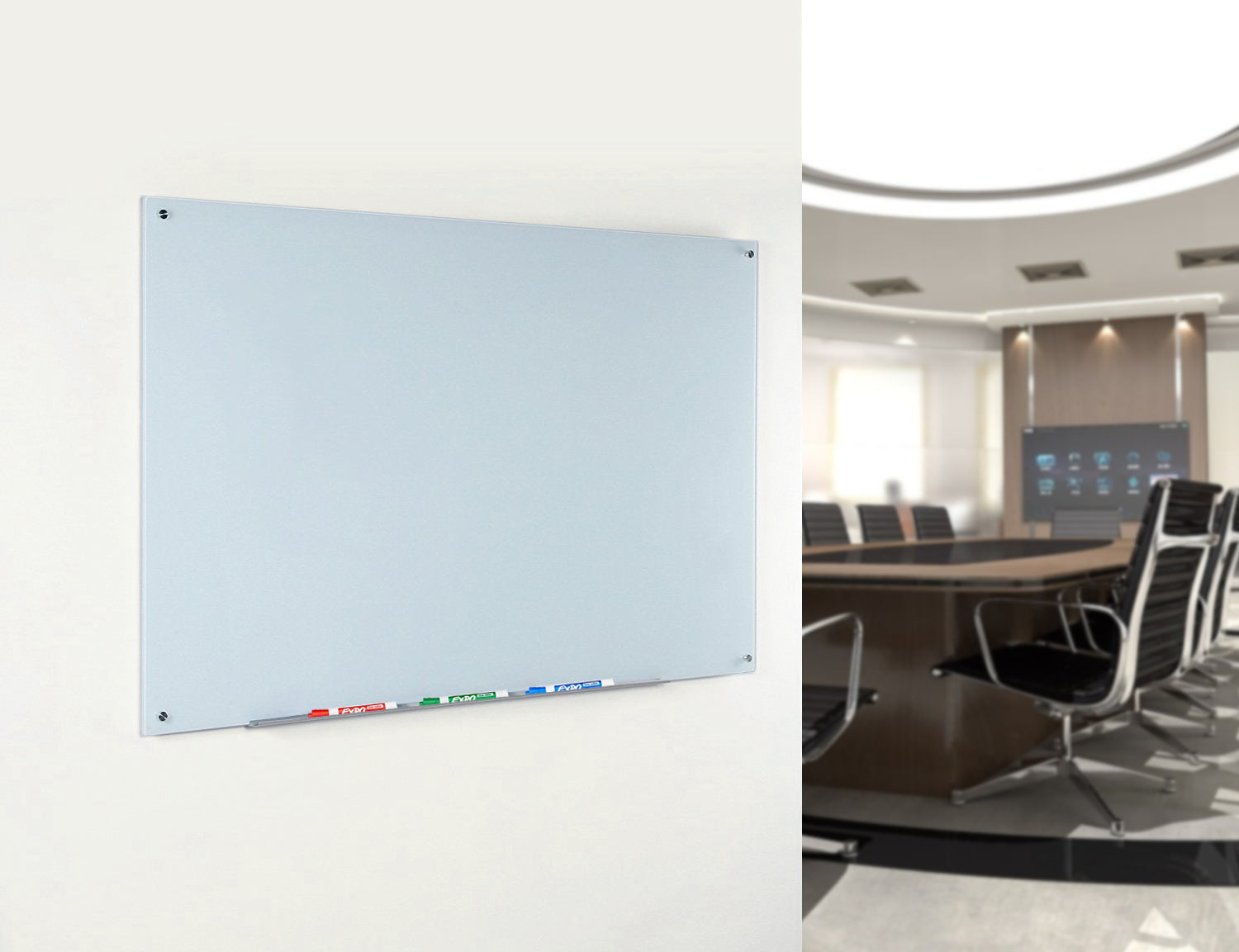 White Glass Dry-Erase Board - Includes Board and Aluminum Marker Tray.