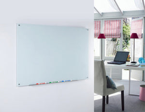 White Glass Dry-Erase Board - Includes Board and Aluminum Marker Tray.