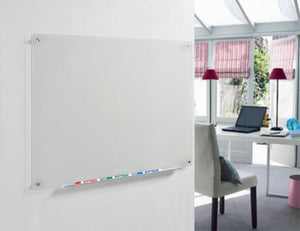 Frosted Glass Dry-Erase Board with Aluminum Marker Tray (Non-Magnetic). Wall Mounted in a bedroom .