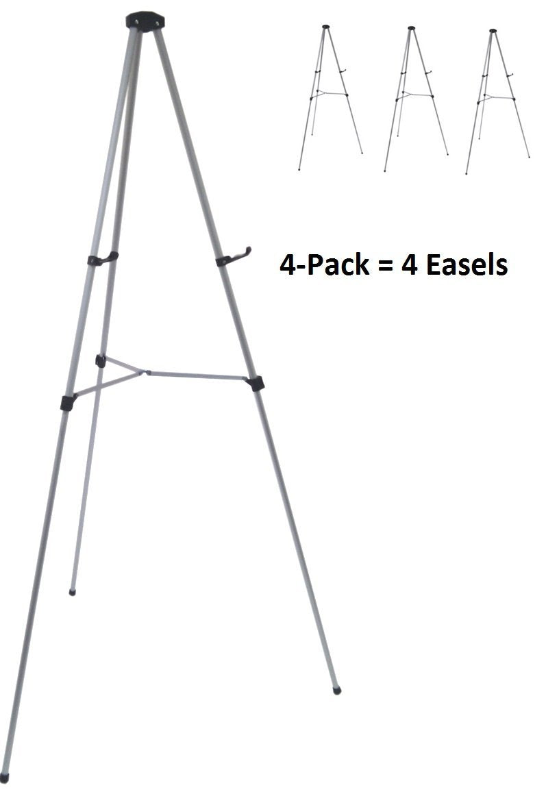 Pack of 4 Lightweight Aluminum Telescoping Display Easel, Silver (4 pack)