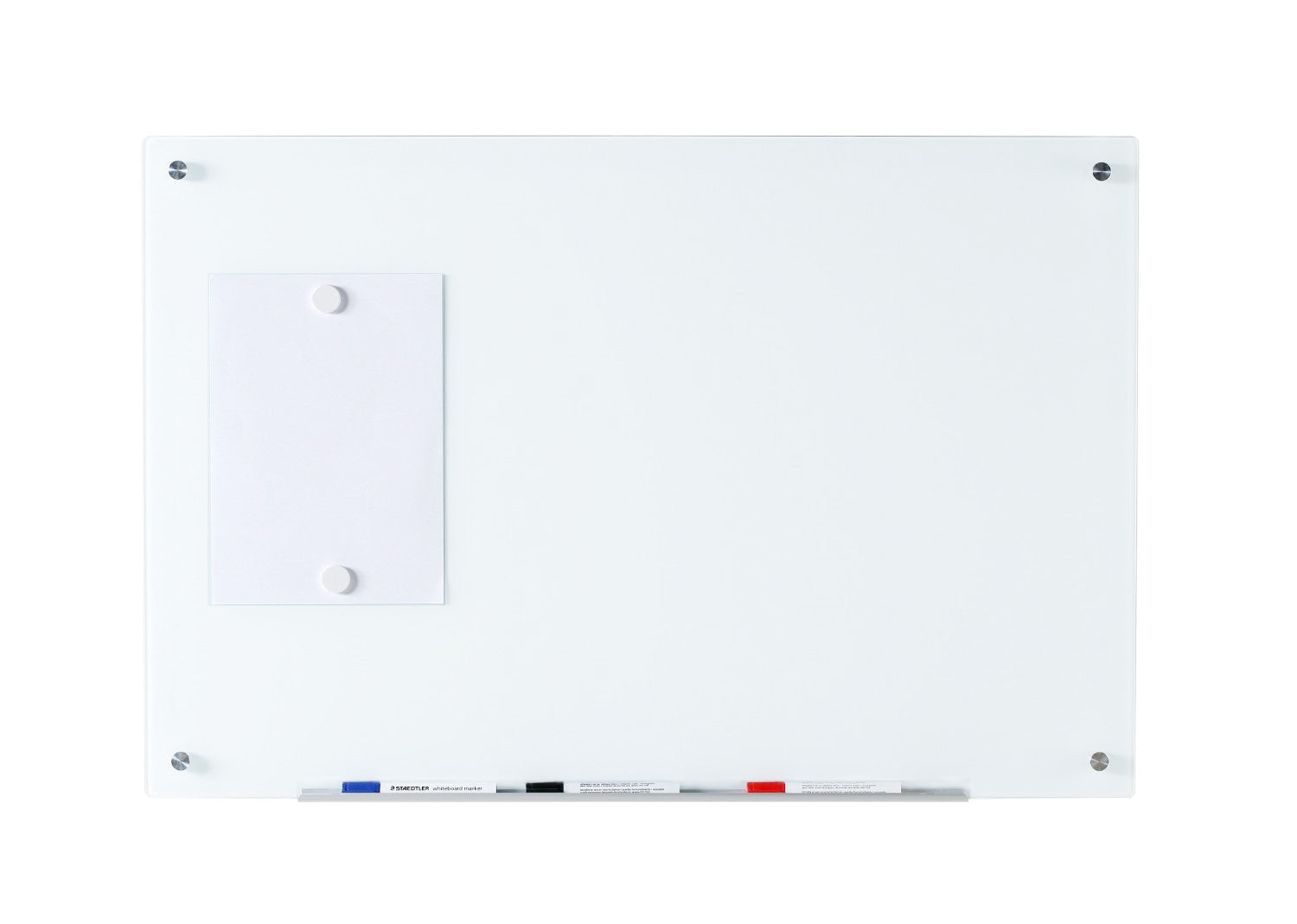 Magnetic Ultra White Glass Dry-Erase Board Set - Includes Board,  Neodymium Magnets, and Marker Tray. 24" x 36"