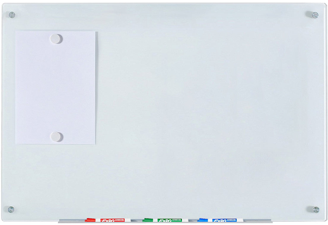 Magnetic White Glass Dry-Erase Board Set - Includes Board, Magnets, and Marker Tray. 2' x 3' 24" x 36" 