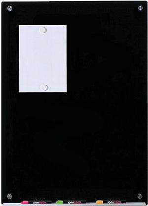 Magnetic Black Glass Dry-Erase Board Set - Includes Board, Magnets, and Marker Tray. Wall Mounted Vertically  Includes 2 Neodymium Magnets. 