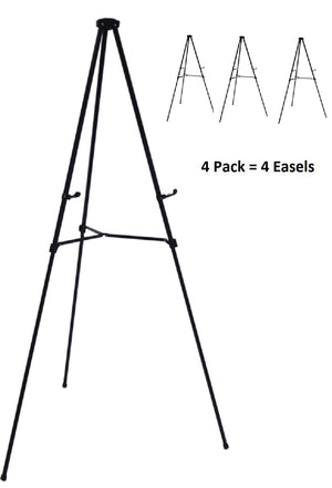 Pack of 4 Lightweight Aluminum Telescoping Display Easel, Black (4 pack).