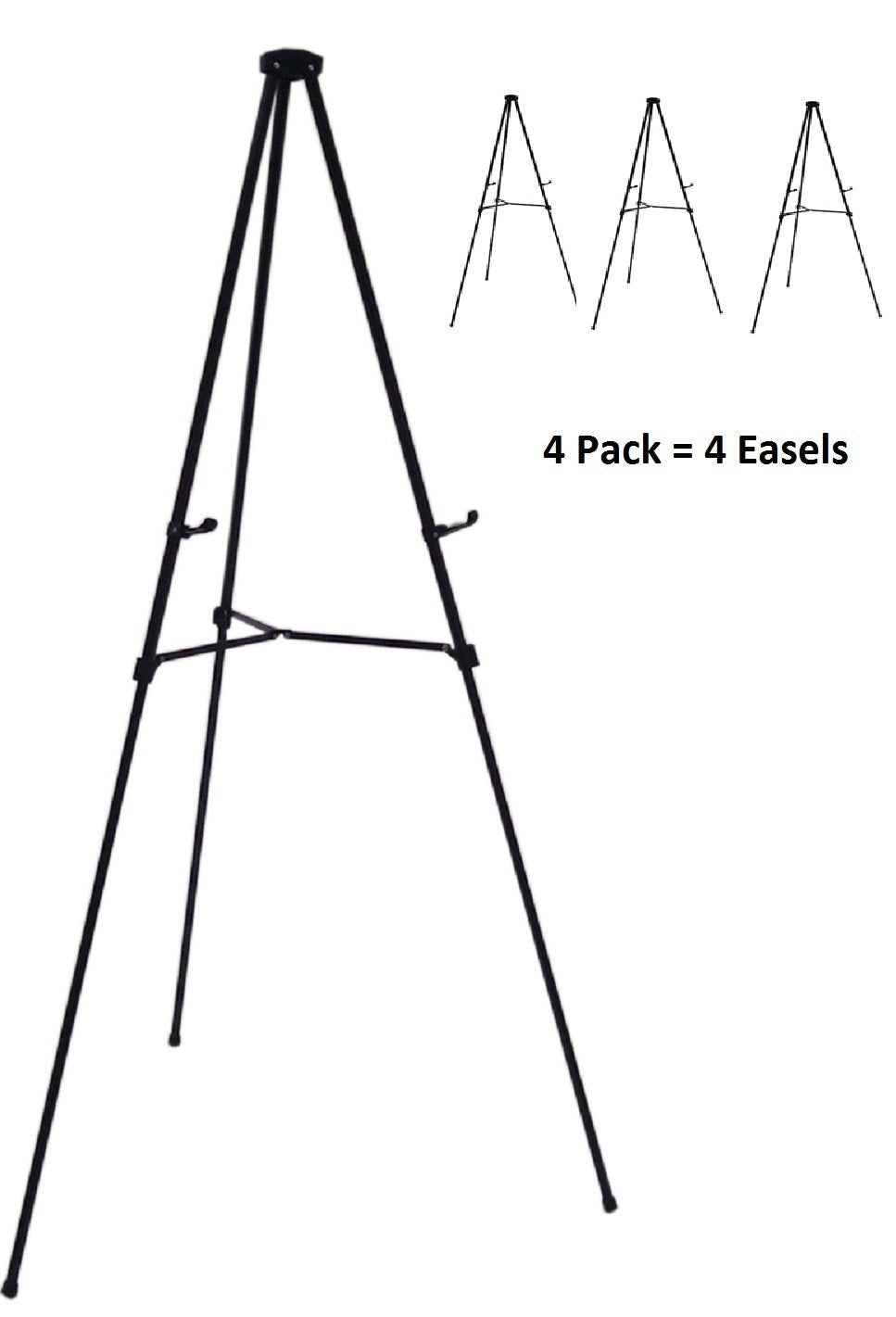 Pack of 4 Lightweight Aluminum Telescoping Display Easel, Black (4 pack)