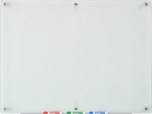 Frosted Glass Dry-Erase Board with Aluminum Marker Tray (Non-Magnetic). 36" x 48" horizontally mounted on the wall. 