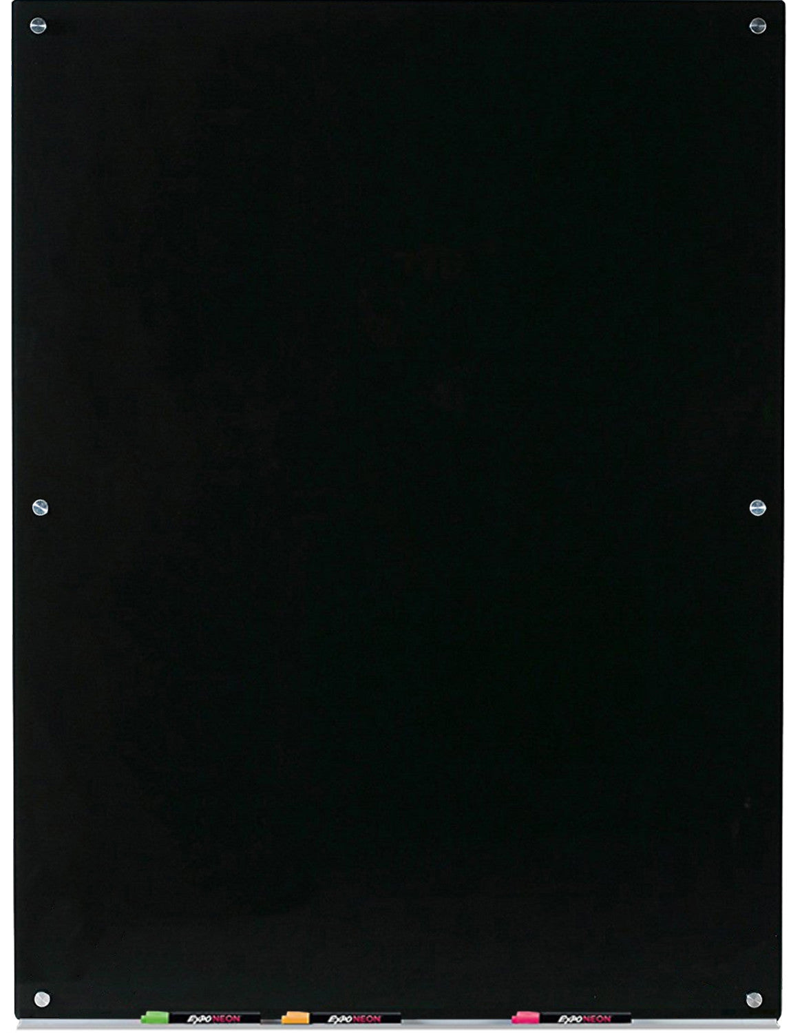 Black Glass Dry-Erase Board with Aluminum Marker Tray.