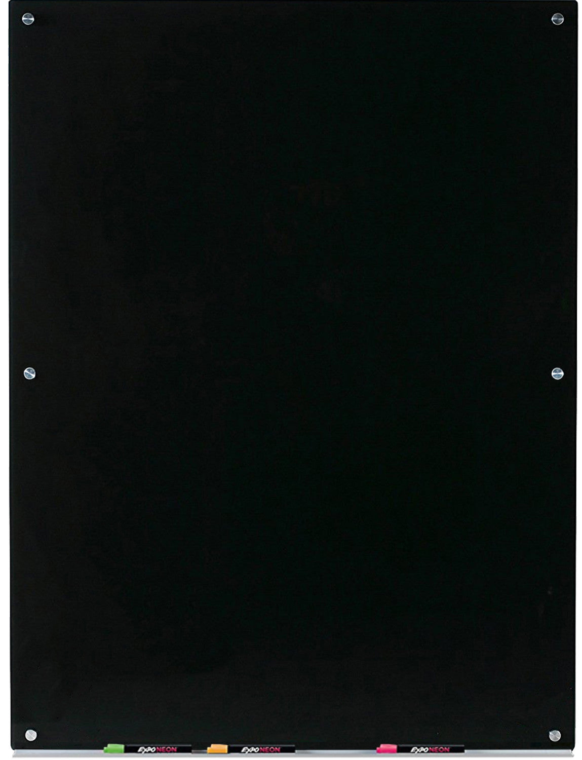 Black Glass Dry-Erase Board with Aluminum Marker Tray.